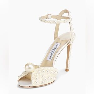 Jimmy Choo Sacora Pearl White Satin Heels
